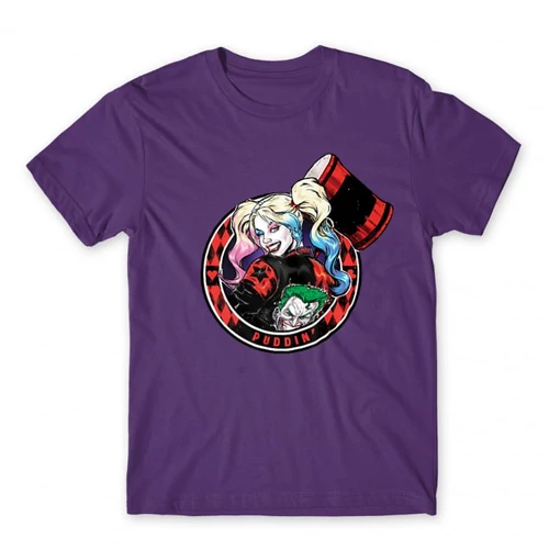 Sötétlila Harley Quinn férfi rövid ujjú póló - Puddin'
