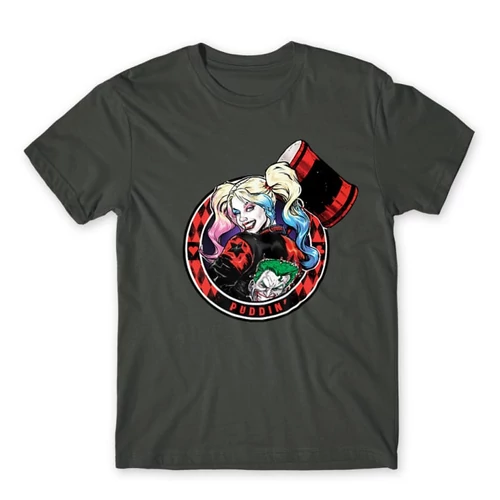 Sötétszürke Harley Quinn férfi rövid ujjú póló - Puddin'