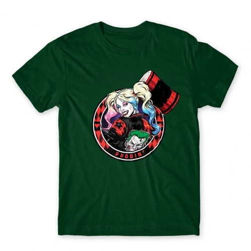 Sötétzöld Harley Quinn férfi rövid ujjú póló - Puddin'
