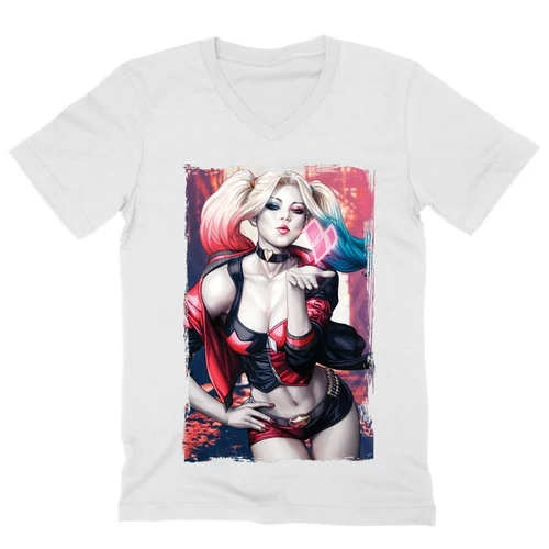 Fehér Harley Quinn férfi V-nyakú póló - Sexy Harley Quinn