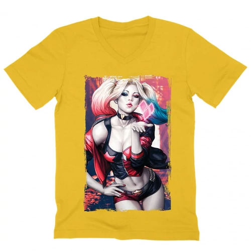 Sárga Harley Quinn férfi V-nyakú póló - Sexy Harley Quinn