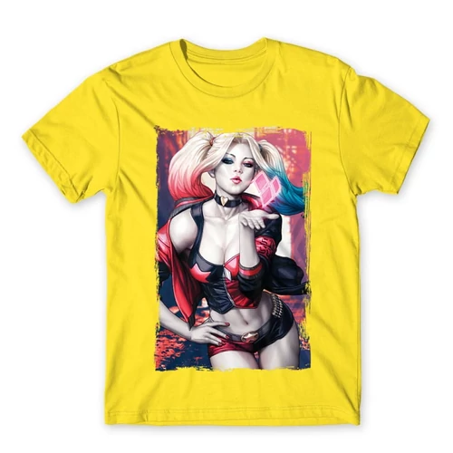 Citromsárga Harley Quinn férfi rövid ujjú póló - Sexy Harley Quinn