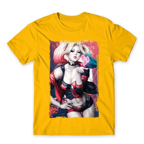 Sárga Harley Quinn férfi rövid ujjú póló - Sexy Harley Quinn