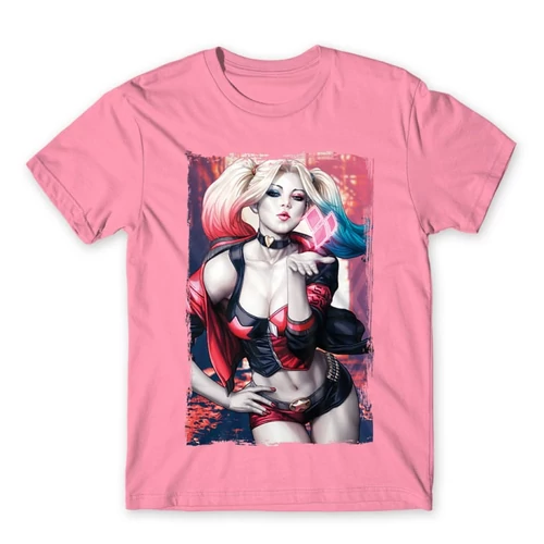 Világos rózsaszín Harley Quinn férfi rövid ujjú póló - Sexy Harley Quinn