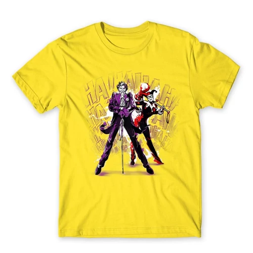 Citromsárga Harley Quinn férfi rövid ujjú póló - Joker and Harley splash