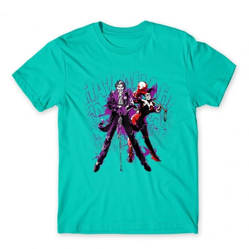 Türkiz Harley Quinn férfi rövid ujjú póló - Joker and Harley splash