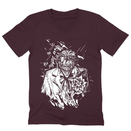Bordó Joker férfi V-nyakú póló - Joker Grunge