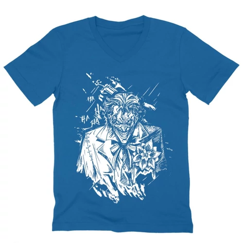 Királykék Joker férfi V-nyakú póló - Joker Grunge