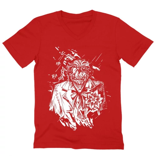 Piros Joker férfi V-nyakú póló - Joker Grunge