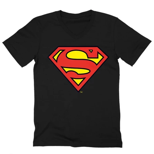 Fekete Superman - férfi V-nyakú póló - Classic Logó