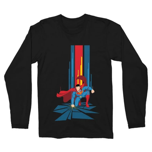 Fekete Superman férfi hosszú ujjú póló - Superman Smash