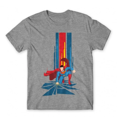 Sportszürke Superman férfi rövid ujjú póló - Superman Smash