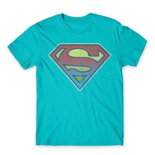 Atollkék Superman férfi rövid ujjú póló - Superman gradient logo