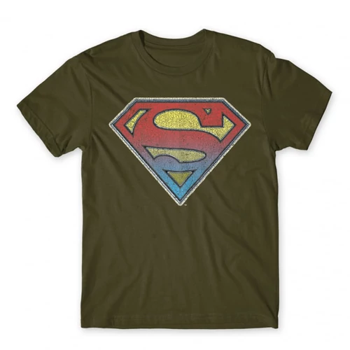 Khaki Superman férfi rövid ujjú póló - Superman gradient logo