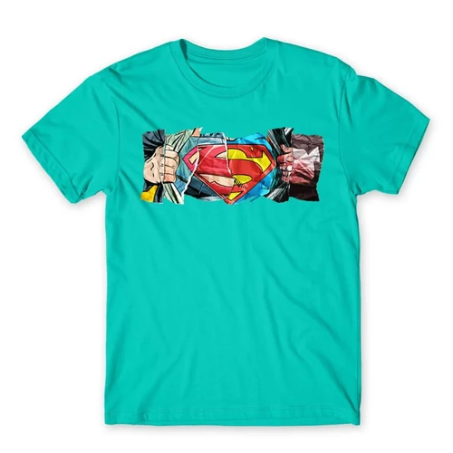 Türkiz Superman férfi rövid ujjú póló - Superman Comic