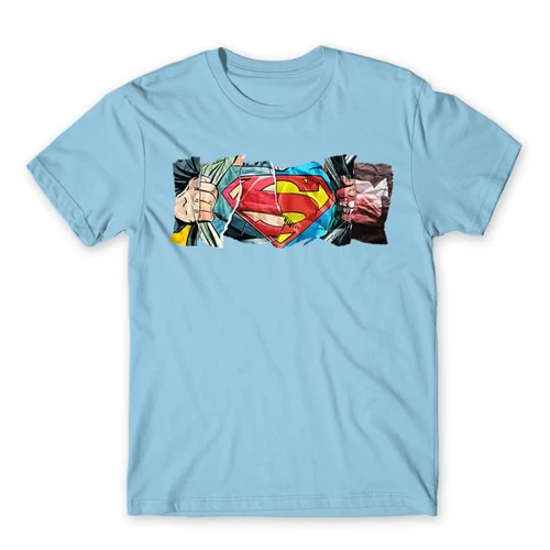 Világoskék Superman férfi rövid ujjú póló - Superman Comic
