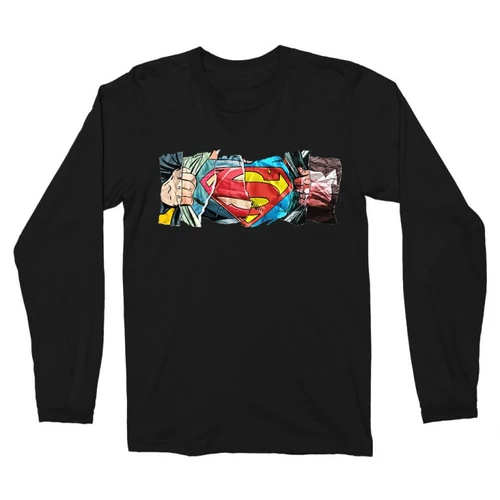 Fekete Superman férfi hosszú ujjú póló - Superman Comic