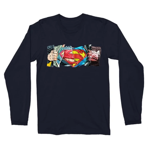 Sötétkék Superman férfi hosszú ujjú póló - Superman Comic