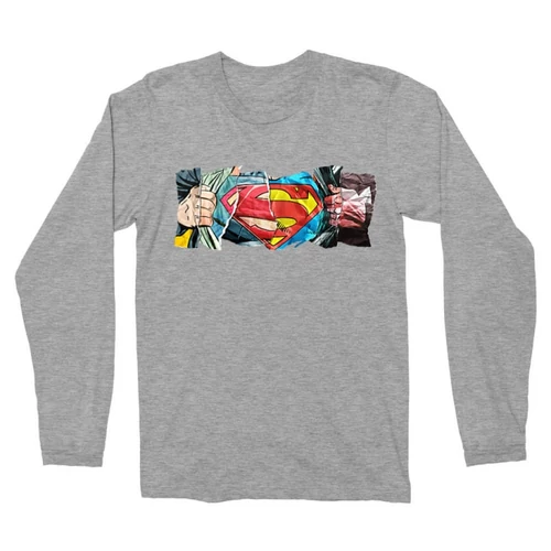 Sportszürke Superman férfi hosszú ujjú póló - Superman Comic