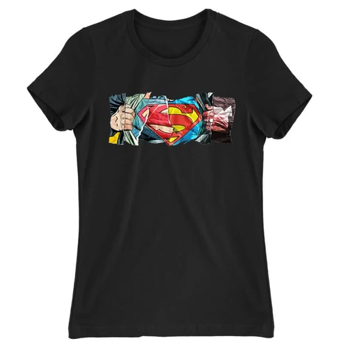 Fekete Superman női rövid ujjú póló - Superman Comic