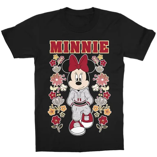 Fekete Minnie gyerek rövid ujjú póló - Minnie Mouse Flowers