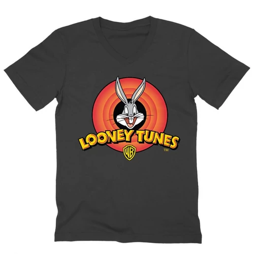 Sötétszürke Bolondos dallamok férfi V-nyakú póló - Bugs Bunny Logo