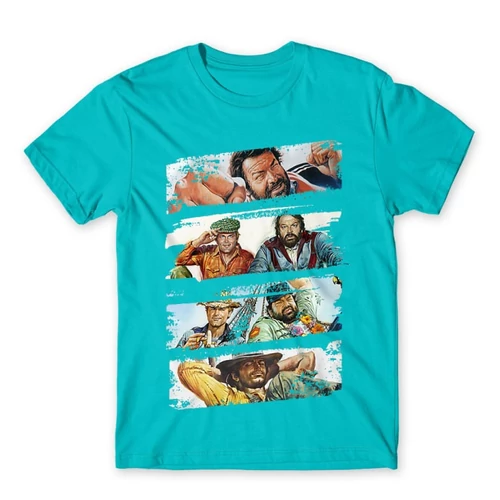 Atollkék Bud Spencer férfi rövid ujjú póló - Bud and Terence posters