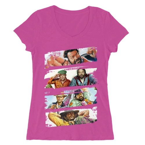 Pink Bud Spencer női V-nyakú póló - Bud and Terence posters