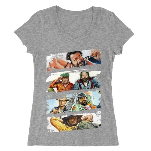 Sportszürke Bud Spencer női V-nyakú póló - Bud and Terence posters