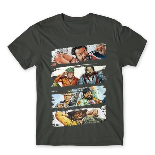 Sötétszürke Bud Spencer férfi rövid ujjú póló - Bud and Terence posters