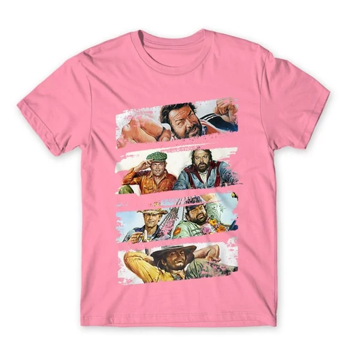 Világos rózsaszín Bud Spencer férfi rövid ujjú póló - Bud and Terence posters