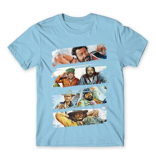 Világoskék Bud Spencer férfi rövid ujjú póló - Bud and Terence posters