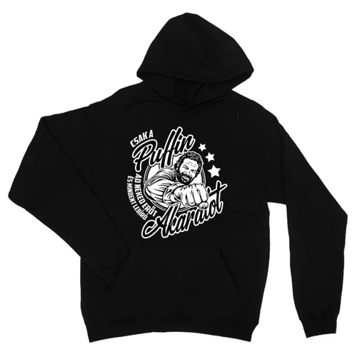 Fekete Bud Spencer unisex kapucnis pulóver - Csak a Puffin
