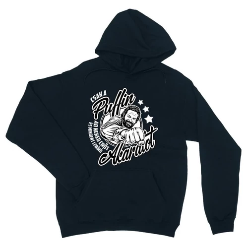 Sötétkék Bud Spencer unisex kapucnis pulóver - Csak a Puffin