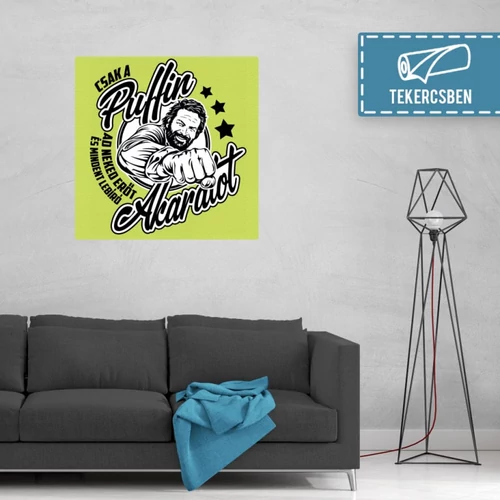 100 cm X 100 cm-es almazöld Bud Spencer vászonkép - Csak a Puffin - Feltekercselt