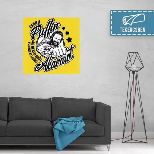 100 cm X 100 cm-es citromsárga Bud Spencer vászonkép - Csak a Puffin - Feltekercselt