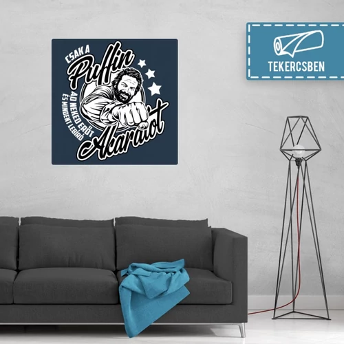 100 cm X 100 cm-es denim Bud Spencer vászonkép - Csak a Puffin - Feltekercselt