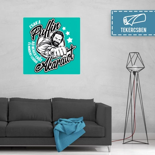 100 cm X 100 cm-es türkiz Bud Spencer vászonkép - Csak a Puffin - Feltekercselt