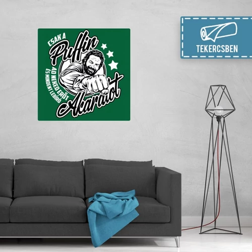 100 cm X 100 cm-es zöld Bud Spencer vászonkép - Csak a Puffin - Feltekercselt
