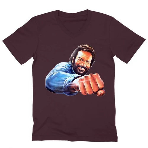 Bordó Bud Spencer férfi V-nyakú póló - Pofon