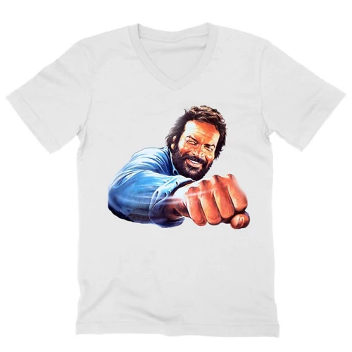 Fehér Bud Spencer férfi V-nyakú póló - Pofon