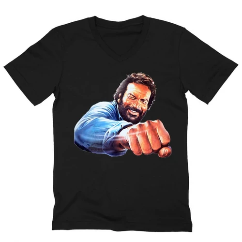 Fekete Bud Spencer férfi V-nyakú póló - Pofon