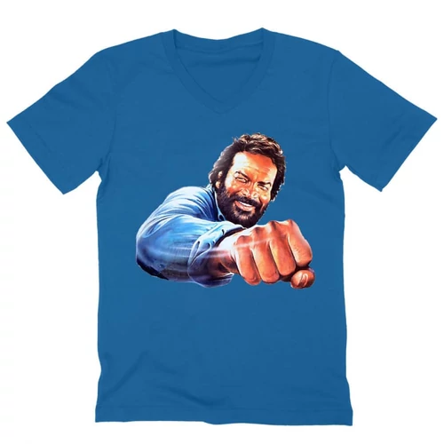 Királykék Bud Spencer férfi V-nyakú póló - Pofon