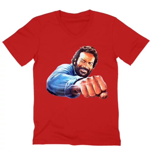Piros Bud Spencer férfi V-nyakú póló - Pofon