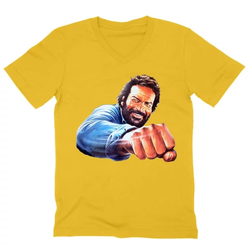 Sárga Bud Spencer férfi V-nyakú póló - Pofon