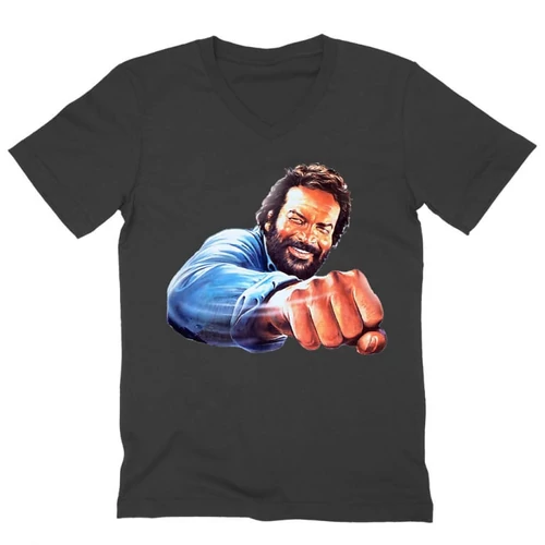 Sötétszürke Bud Spencer férfi V-nyakú póló - Pofon
