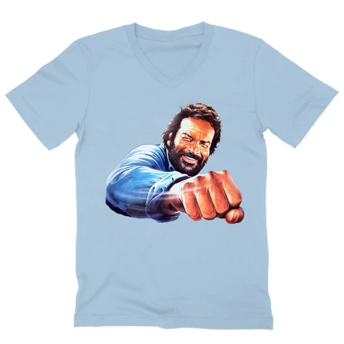 Világoskék Bud Spencer férfi V-nyakú póló - Pofon