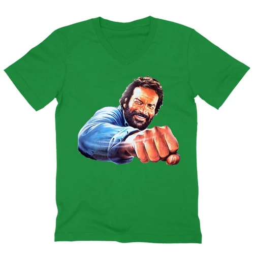 Zöld Bud Spencer férfi V-nyakú póló - Pofon