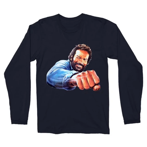 Sötétkék Bud Spencer férfi hosszú ujjú póló - Pofon