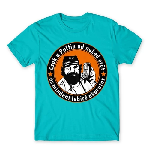 Atollkék Bud Spencer férfi rövid ujjú póló - Puffin lekvár